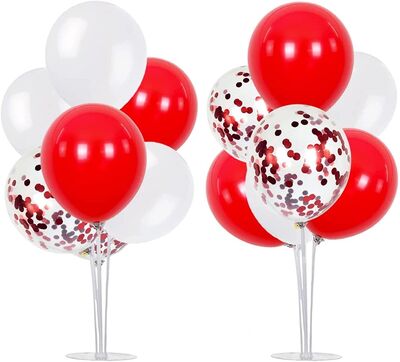 2 Adet Balon Standı ve 14 Adet Kırmızı Beyaz Balon