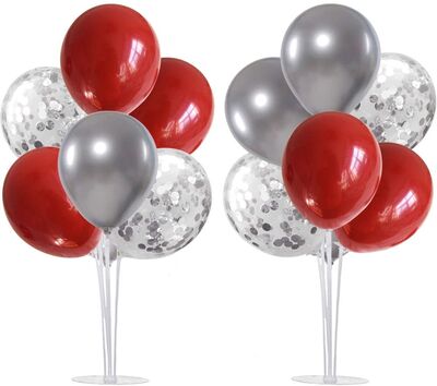 2 Adet Balon Standı ve 14 Adet Kırmızı Gümüş Balon