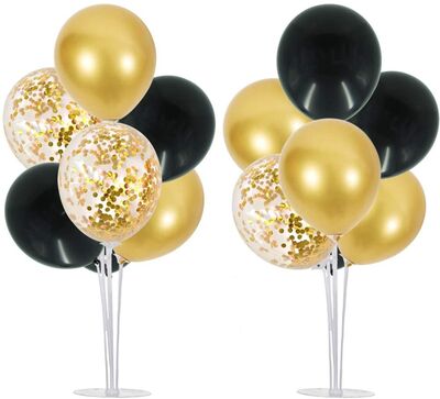 2 Adet Balon Standı ve 14 Adet Siyah-Gold Balon