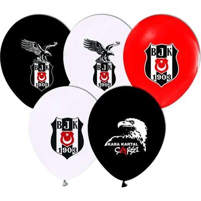 Beşiktaş Baskılı Lisanslı Latex Balon 8 Adet Siyah - Beyaz