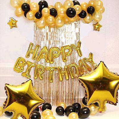 Happy Birthday Gold Siyah Konsept Doğum Günü Balon Seti