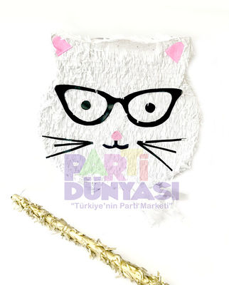 Gözlüklü Kedi Şekilli Pinyata ve Sopası