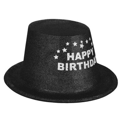 Siyah Simli Parlak Happy Birthday Yazılı Fötr Şapka