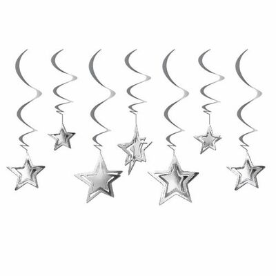Gümüş Yıldızlar Tavan Süsü 10 Adet / 3D