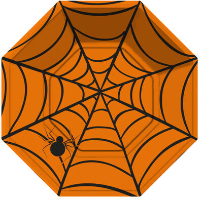 Halloween Örümcek Ağı Turuncu Tabak 8 Adet