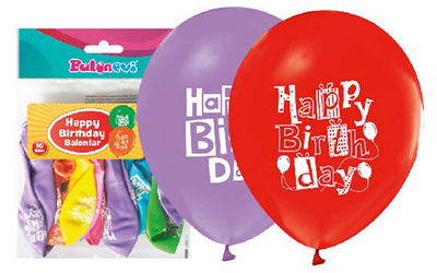 Happy Birthday Baskılı Karışık Renk Latex Balon 10 Adet