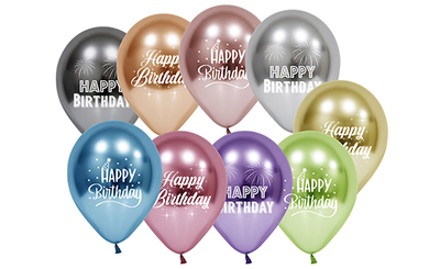 Happy Birthday Baskılı Krom Latex Balon 6 Adet
