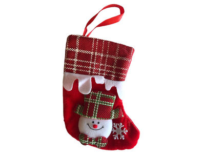 Kardan Adam Noel Çorabı Kırmızı Kadife 12 x 16 cm