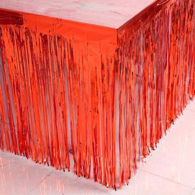 Metalik Kırmızı Püsküllü Masa Eteği 70*300 cm