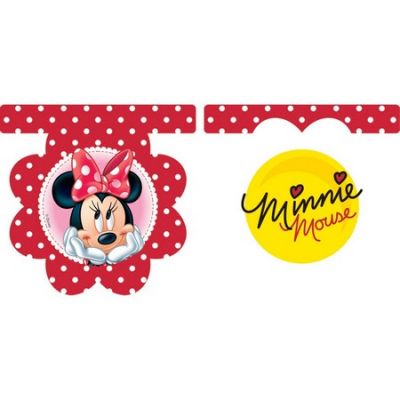 Minnie Mouse Kırmızı Çiçekli Bayrak Afiş