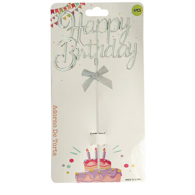 Pasta Üstü Çubuk Happy Birthday Gümüş