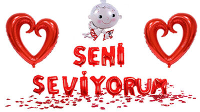 Seni Seviyorum Folyo Balon ve Kırmızı Kalp Balonlar Dekor Seti