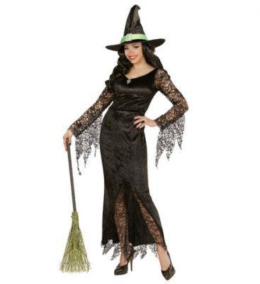 Siyah Cadı Yetişkin Kostümü Dantelli Lux