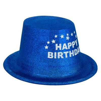 Mavi Simli Parlak Happy Birthday Yazılı Fötr Şapka
