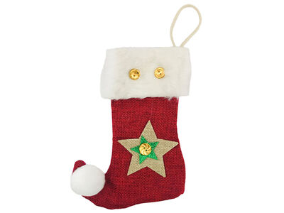 Yıldızlı Noel Çorabı Bordo Renk 12 x 16 cm